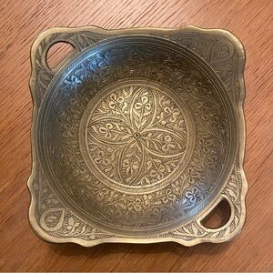 Vintage Hand Etched Sarna Brass  Dish Made in India